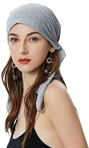 ZLYC Damen Chemo Turban Mütze Vorgebundenes Kopftuch Headwraps Leichte Hut(Solides Grau)