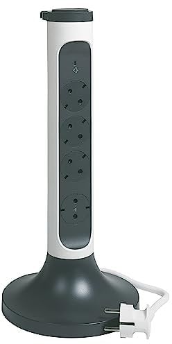 Legrand 694505, Regleta de enchufes vertical con proteccion para sobretensiones, con interruptor, Enchufe múltiple con 4 tomas de corriente, cable 2 mts, color blanco/gris oscuro