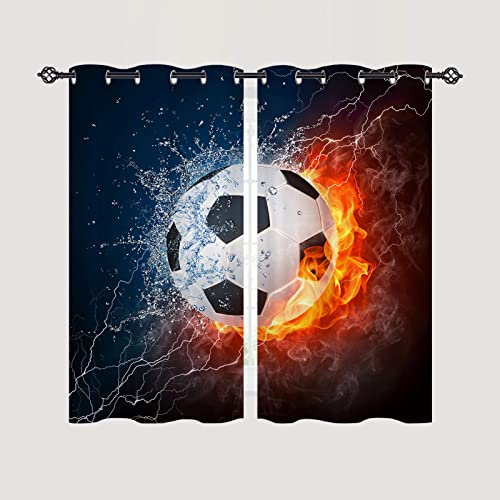 ANHOPE Sport Thema Flamme Fußball Vorhänge mit Ösen Blickdichte Gardinen Thermo Vorhang Blackout Curtain Schlafzimmer Wohnzimmer Kinder Jungen Mädchen Verdunklungsvorhänge 2er Set H 138 x B 71 cm