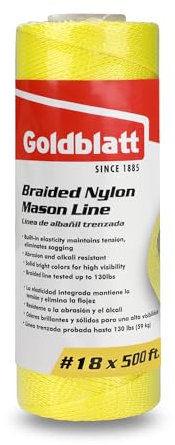 Goldblatt Cuerda de Albañil #18 x 153 m, Hilo de Albañil de Nailon Trenzado, Cordón Trenzado de Nylon de Amarillo Fluorescente, Resistencia a la Rotura, para Construcción, Albañilería, Agricultura