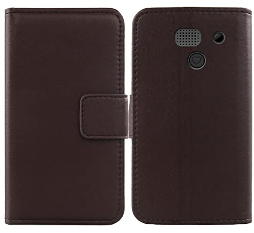 Tnviud Flip Echt Leder Tasche Für Artfone C1+ Seniorenhandy 1.77 Hülle Lederhülle Handyhülle Handy Tasche Book Brieftasche mit Kartenfächer Schutz Abdeckung Premium Cover Case Etui (Dark Braun)