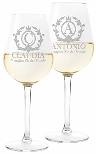 Colorfamily Coppia Calici Personalizzati Set da 2 calici Vino Zio Zia Personalizzabili con Nome e Iniziale Matrimonio Fidanzamento - Bicchiere in Vetro 500 ml