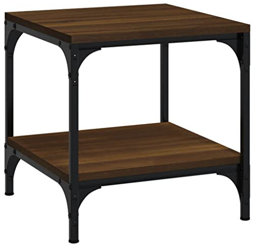 Beistelltisch stabiles Metallgestell Nachttisch Couchtisch Wohnzimmertisch Klein Sofatisch Kaffeetisch Telefontisch für Wohnzimmer Schlafzimmer, Braun Eichen-Optik 40x40x40 cm Holzwerkstoff