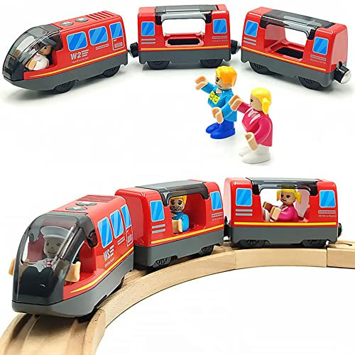 TOPLIVING Batteriebetriebener Zug für Holzeisenbahnschienen-Set, Spielzeug für Kleinkinder im Alter von 3 bis 4 Jahren, Jungen, Kinder, Magnetkupplungen, Stadtfahrzeug mit Figuren (ohne Batterie)
