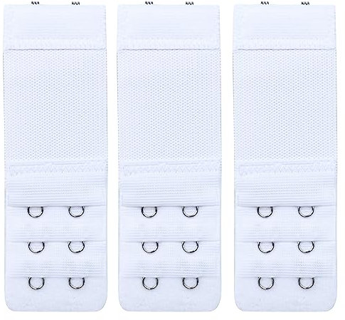 HUSAIHU 3 Pack Women's Bra Extenders, Bra Strap Extension 2 Hooks,Soft Stretchy Bra White Extender,Elastic Bra Extension Straps Set With Stainless Steel 2Hooks x 3 Rows (White)