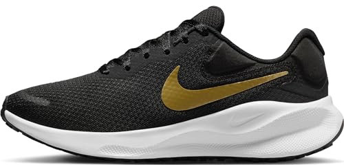Nike Revolution 7 Straßenlaufschuh für Damen, Black/Metallic Gold-White-Dk Smoke Grey, FB2208-006, 38 EU (W 7 US)
