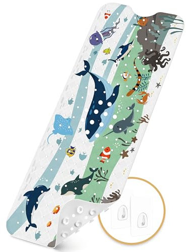 Badewannenmatten rutschfest Kinder,100% BPA frei Enthält 2 Haken zum Aufhängen,100x40cm,Antirutschmatte für Badewanne,Duschmatte,schimmelresistent & maschinenwaschbar,Badematte Kinder Badewanne
