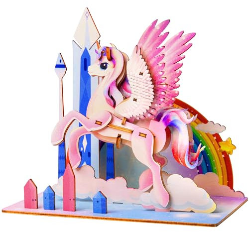 ESC WELT Einhorn - Einhorn 3D-Puzzle - DIY Holztier-Puzzle - Montessori-Rätsel - Kinder Holz Bastelset - Gehirn-Teaser Holzpuzzle - Spielzeuggeschenke für Weihnachten