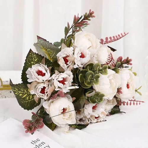 TONGUC Artificielle Vintage Mini Pivoine Fleur Bouquet 9 Têtes Pivoine Fleurs pour La Maison Table Affichage Fleur DIY Décoration De Mariage Fourniture-Blanc