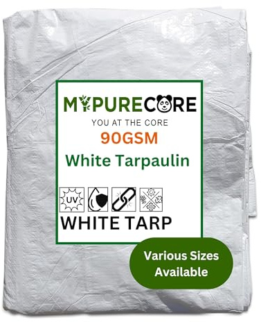 MYPURECORE Heavy Duty White Tarpaulin – Durable, Waterproof & UV Resistant – Versatile Tarp Sheet for Outdoor, Garden, Camping – Large Groundsheet for Pergolas, Sheds, Weather Protection (4m x 8m)