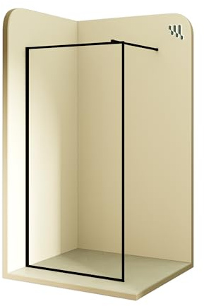 MOMENTS OF GLASS Duschabtrennung Walk In Gianna 90x200 cm Duschwand Dusche 8mm STARK aus DURCHSICHTIGEM NANO ESG Sicherheitsglas, Rahmen aus schwarzem Aluminium und Stabilisationsstange in Schwarz