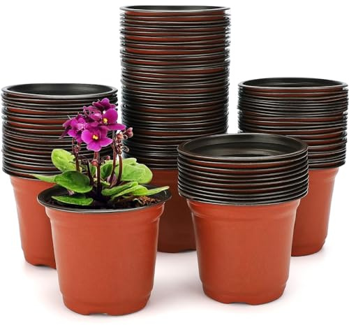 FS-PINGXIANG 200 Pack Plastic Plant Pots, 9cm Reusable Seed Starting Pot Flower Nursery Pot Plant Container for Seedlings, Vegetables, Succulents, Transplanting