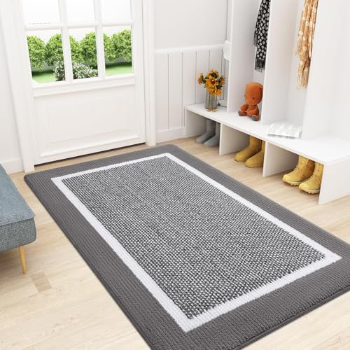 Homaxy Door Mats Indoor, 90 X 150 cm, Non Slip Dirt Trapper Machine Washable Soft Doormats, Super Absorbent Floor Mat for Front Back Door, Pets and Dogs, Grey