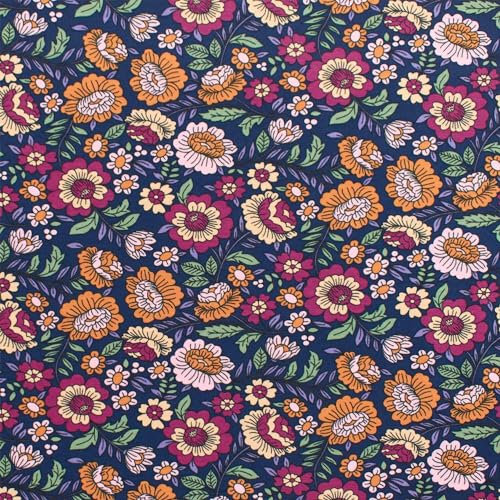 Jersey Stoff bunte Blumen, dunkelblau (Länge am Stück: ab 50cm / Breite: 150cm)