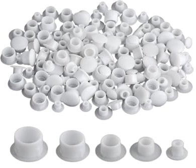 Landrain 150 Stück Abdeckkappen für Bohrlöcher, Bohrloch Kunststoff Stopfen, Abdeckung Schrauben Weiss (5mm 6mm 8mm 10mm 12mm)