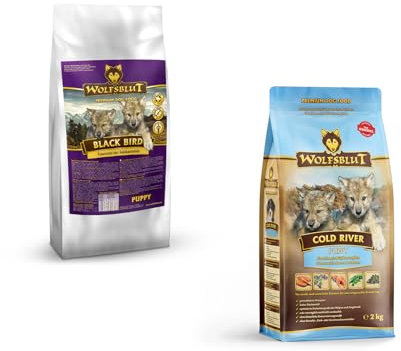 Wolfsblut Puppy Multipack 2 x 2kg | Black Bird 2kg & Cold River 2kg | Trockenfutter für heranwachsende Hunde | Getreidefrei mit Truthahn & Forelle