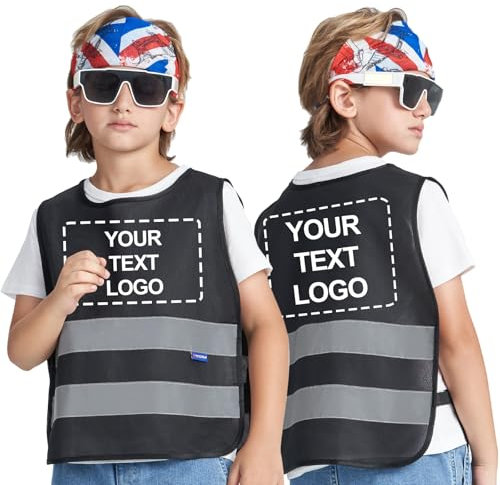 AYKRM Kinder Warnweste mit Reflektoren in Schwarz - Universalgröße 10-14Y