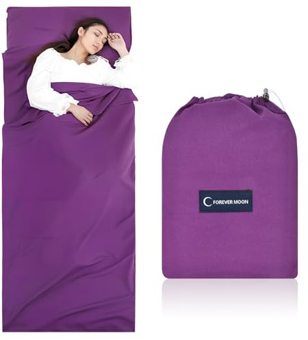 Hüttenschlafsack, Polyester Ultraleicht Schlafsack Inlett für Backpacking, Inkl. Kissenfach, Schlafsack Dünn & Besonders Weich, für Backpacking, Hostels und Hütten, 90cmX220cm (Lila)