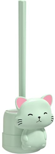 Lpitoy Toilet Brush and Holder Set for Bathroom, Cute Cat Design, Flexible Toilet Bowl Brush Head, Compact Size, Green, Nylon Bristles, PP, TPR Material