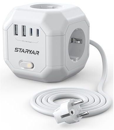 4 Fach Steckdosenleiste Würfel mit USB 4000W/16A mehrfachsteckdose Würfel, Steckdosenwürfel 2M Verlängerungskabel, Mehrfachstecker Power Cube mit Schalter, Steckdose Cube Steckdosenadapter für Büro