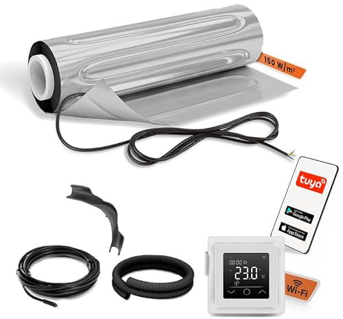 EH Expert AluPROFI -150 W/m²- 2,5 m² -Heizmatten-Set für schwimmende Bodenbeläge –Elektrische Fußbodenheizung für Vinyl, Laminat, Parkett– mit WLAN-Touchthermostat und Installationsmaterial (Weiß)