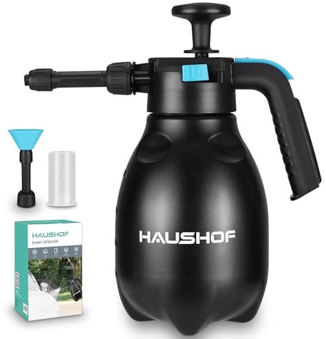 HAUSHOF Snow Foam Pump Sprayer 2L, Handheld Car Foam Sprayer with 2 Adjustable Nozzles, Handheld Pump Sprayer for Car Washing, Garden Watering & Household Cleaning