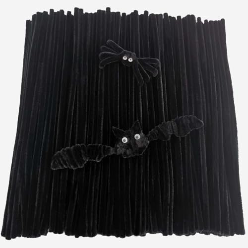 FANGZIDM 200 Tiges Fil Chenille 300x6mm Cure-Pipes Noir pour Bricolage Créatif comme Arbre de Noël Fleurs Animaux Décorations