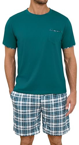 Leversic Mens Short Pyjamas Plaid Pjs Set 2 Pieces Summer Short Set For Men Short Sleeve Pyjama Tops and Pj Bottoms Sleepwear(Cobalt Blue,XL)