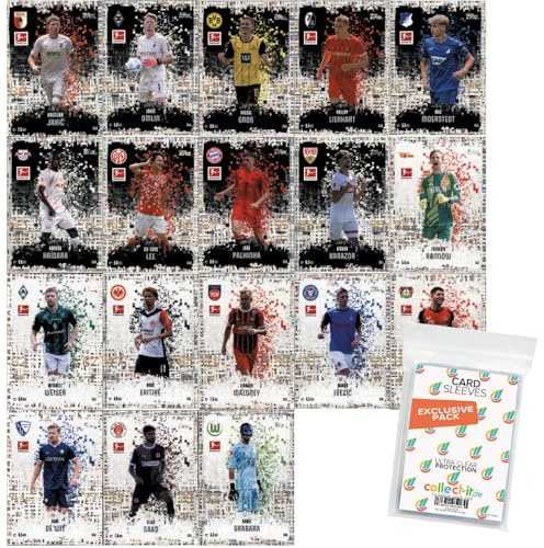 Bundle mit Topps Match Attax Bundesliga - 2024/25 - Alle 18 Black and White Pixel-Pitch Karten + Exklusive Collect-it Hüllen