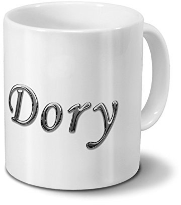 printplanet Tasse mit Namen Dory - Motiv Chrom-Schriftzug - Namenstasse, Kaffeebecher, Mug, Becher, Kaffeetasse - Farbe Weiß