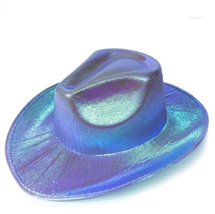 Blausky Glitzer Kappe,Fluoreszenz Disco-Hut Bunter Cowboyhut Metallisch Hip Hop Hut Laser Party Hut Farbwechsel-Hut für Faschingskostüme,Karneval,JGA Mottoparty und Festivals,Unisex 58cm Lila