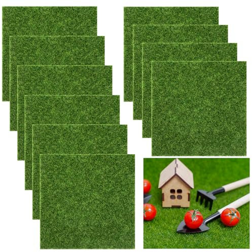 10 Stück Kunstrasen Miniaturgarten, 15x15cm Kunstrasen zum Basteln, Kunstrasen Klein Dekoration, Künstliche Rasen Miniatur Garten Deko für DIY, Miniatur Garten, Mikro Landschaft