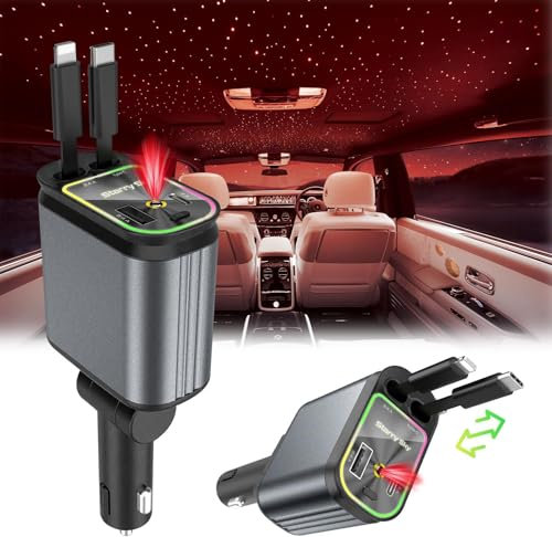 Caricabatterie da auto a proiezione di stelle retrattili,4 in 1 Star Night Light adattatore per auto a ricarica rapida di tipo C compatibile con iPhone/Samsung Galaxy/Google Pixel/Hua Wei/Tablet