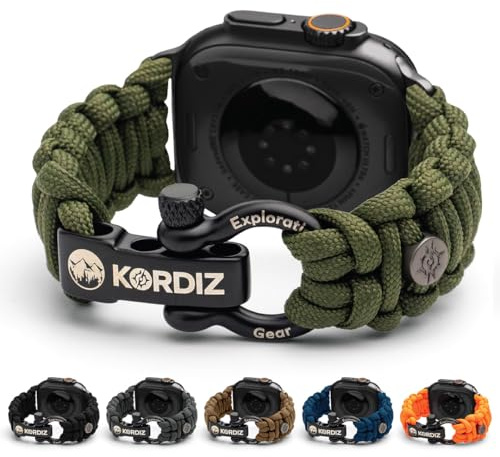 KORDIZ Survivor – Nylon-Paracord-Armband für Apple Watch, kompatibel mit Apple Watch Ultra 3, Ultra 2/1 [49 mm] & Serie 11, 10, 9, 8, 7-1, SE3, SE2, SE [46 mm, 45 mm, 44 mm, 42 mm] – mit verstellbarem