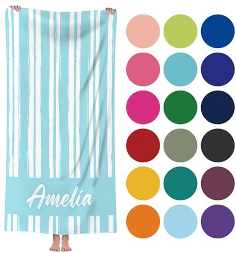 Jodimitty Mikrofaser Strandtuch Personalisiertes Name Wasserabsorbierend Schnelltrocknend Strandhandtuch für Erwachsene Kinder Strand Schwimmbad, 60x120cm/76x152cm/90x180cm (Streifendesign 1)
