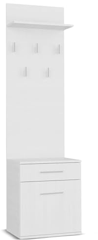 WHATSIZE ENTERPRISE Hallway Wardrobe Furniture Slim for Hallway Entryway | White - Coat Cupboard for Hallway Storage Coat Rack - Shoe Storage - Hanging Hooks Cabinet - Shoe Rack - Modern Style
