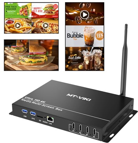 MT-VIKI Wireless Digital Signage Player - 4-Screen Video Controller with Rotation, Splitting & Scheduling for Restaurant Menu Boards‌, Bubble tea promotions