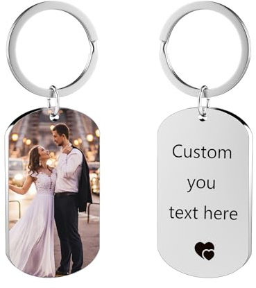 Eiwoty Porte-clés personnalisé, personnalisé avec image et texte, porte-clés double face personnalisé pour femme ou homme, Argent A.,