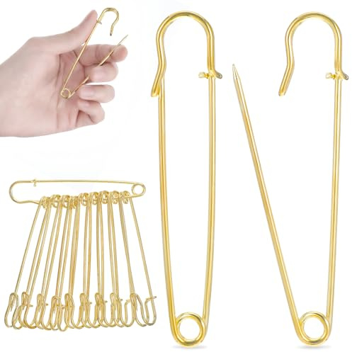 Ymapinc 10 Stück Sicherheitsnadel Große Metall Sicherheitsnadeln Gold Safety Pins für DIY Handwerk Schmuck, Kleidung kunsthandwerk(100mm)