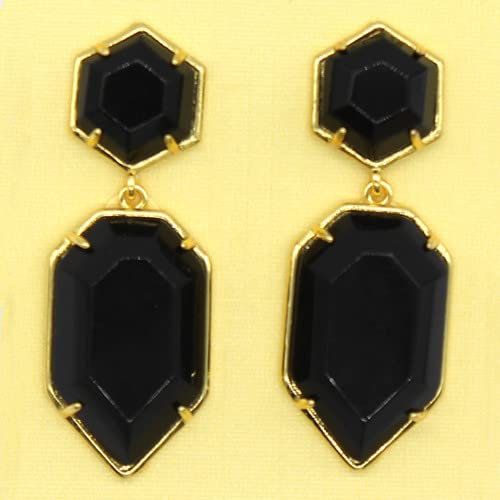 Natural Crystal Quarzstein Stift Ohrring Rose Rosa Quarzt Amethysts Polygonal Facett Stone Ohrringe Schmuck für Männer, Schwarze Achat (Farbe: Schwarzes Achat)
