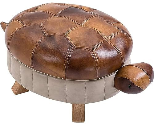 Gepolsterter Ottomane mit Schildkrötenmotiv – Tier-Fußhocker, PU-Leder-Pouf, Holz-Fußhocker, Auflage für Wohnzimmer, Schlafzimmer, Sofa, Bank, Sitz, Stuhl