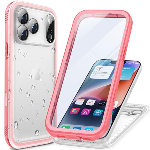 Cozycase Top Funda 360 Antigolpes Impermeable para iPhone 17 Pro, Rosa | Militar Resistente IP68 Agua Waterproof Carcasa Sumergible Antipolvo Acuatica Estanca Doble Case Protectora Anti Golpes Polvo