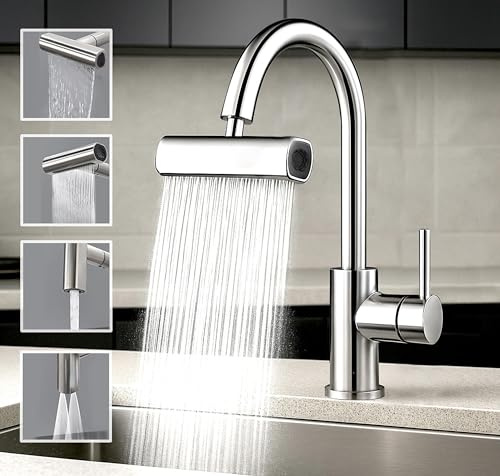IPEA Rubinetto Multifunzione a Cascata Girevole per Cucina e Bagno - 4 Modalità di Getto d'Acqua - Lavello Doccetta Antispruzzo con Adattatore - Miscelatore - 4 Tipi di Spruzzo - Realizzato in ABS