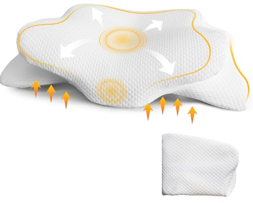 Asbtos Nackenkissen Kopfkissen - Ergonomisches Kissen für Schulter-und Nackenkomfort, Memory Foam Kissen für Bauch, Rücken, und Seitenschläfer (66 x 40 x 14 cm) (Ersatzkissenbezug, Weiß)