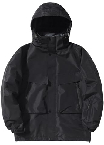 Cexiakong Herren Skijacke Baggy Snowboardjacke Mit Multie Taschen Winterjacke Wasserdicht Winddicht Outdoorjacke Verdickt Übergangsjacke Einfarbig Arbeitsjacke Fashion Warme Kapuzenjacke