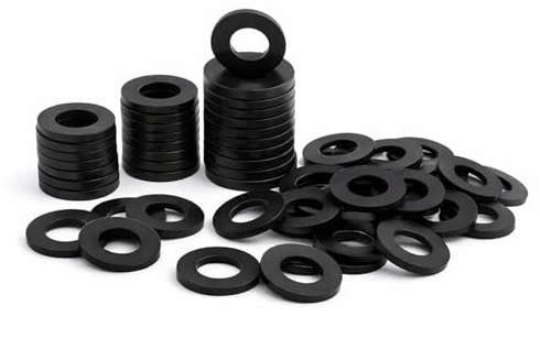50 Stück Unterlegscheiben M6 Gummi Schwarz, Flache Karosseriescheiben M6 für Schrauben Muttern Gewindestange, Alternative zu Kunststoff Unterlegscheibens und Gummi Unterlegscheiben