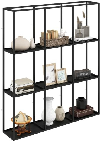 HOMCOM Wandregal Industrielles Wandboard 9-Fächer87,5×18×100 cm Schwarz | Metallregal, Modulares Bücherregal, Dekoregal, Wohnzimmer, Schlafzimmer, Büro