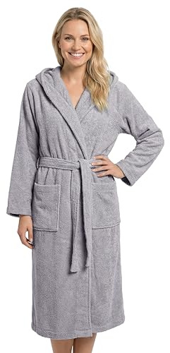 LAYNENBURG Bademantel Damen Frottee aus 100% Baumwolle – OEKO TEX Standard – weicher Morgenmantel langmit Kapuze, Bindegürtel und aufgesetzten Taschen – ideal für Sauna & Zuhause (S-XXXL)