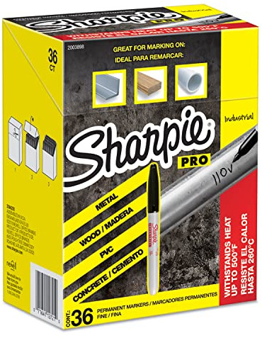 SHARPIE Industrial Permanent Markers, Fine Tip, Black, 36 Count
