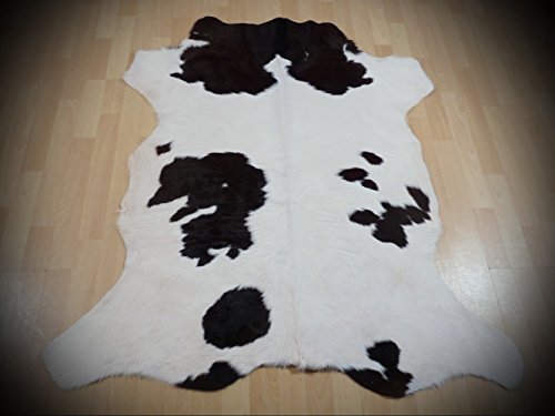 KUHFELL Kalbfell Stierfell Fell Teppich weiss - schwarz 127x117cm #754